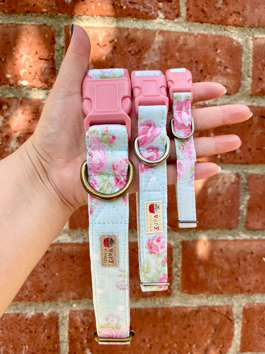 French Country – Shabby Chic Floral Dog & Cat Collar – Cottagecore Pet Style – Organic Cotton – Handmade in the USA