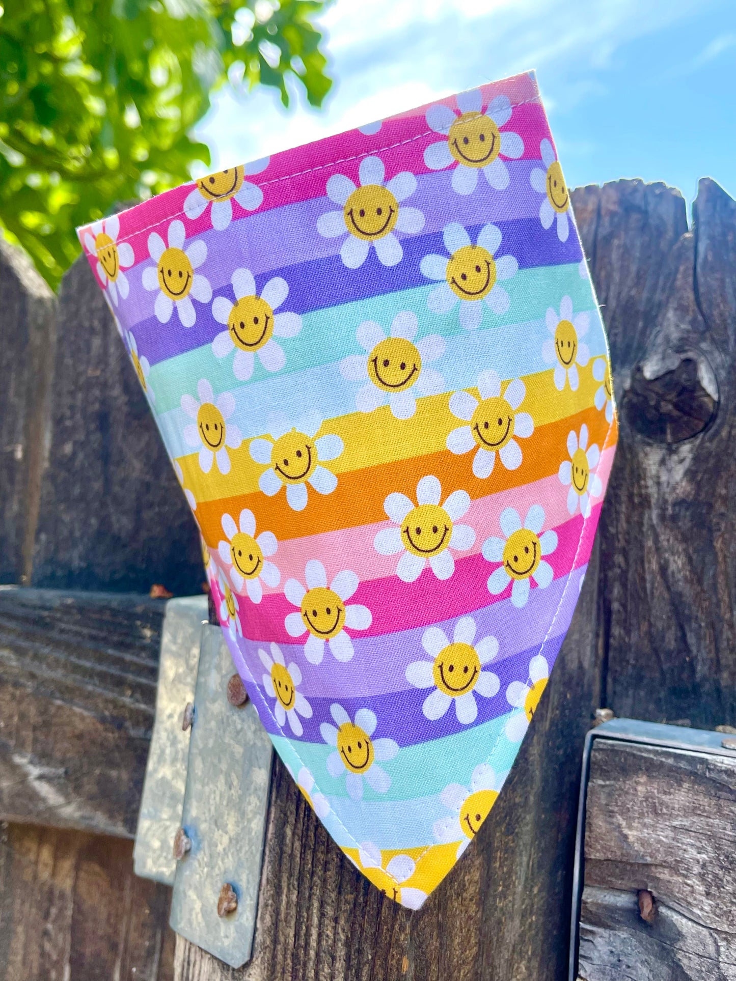 Rainbow Daisies Dog Bandana – Eco-Friendly Snap-On Pet Scarf – Made in the USA