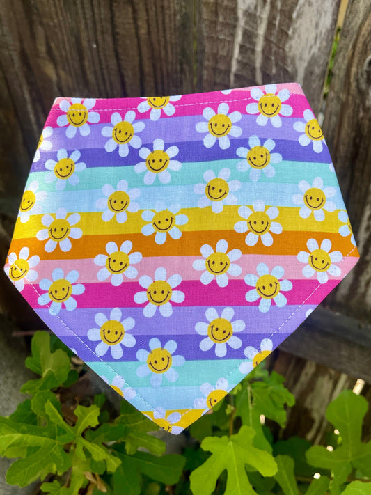 Rainbow Daisies Dog Bandana – Eco-Friendly Snap-On Pet Scarf – Made in the USA