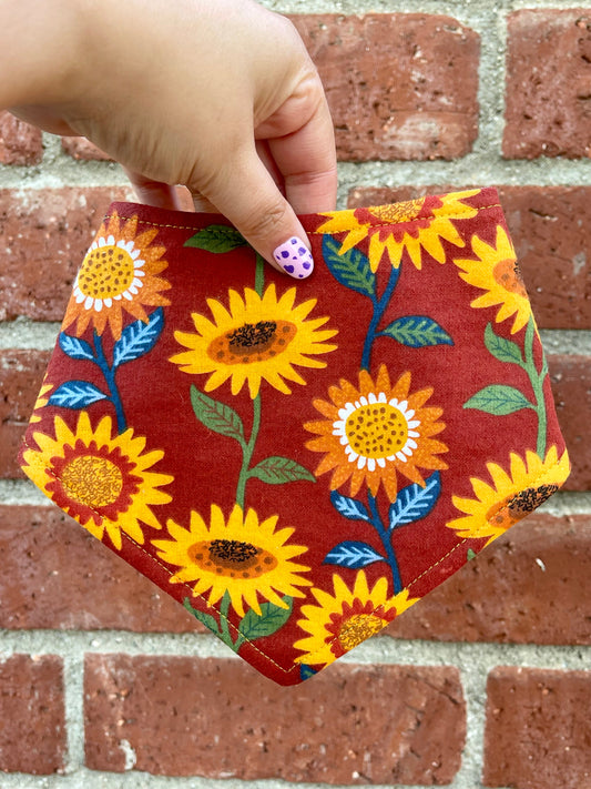Sunny Harvest Dog Bandana – Fall Sunflower Print – Eco-Friendly Snap-On Pet Scarf – Made in the USA