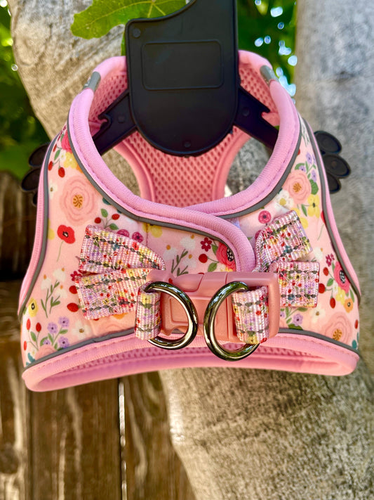 Garden Party Dog Harness – Pink Floral Print – No Pull Vest for Small Dogs & Cats