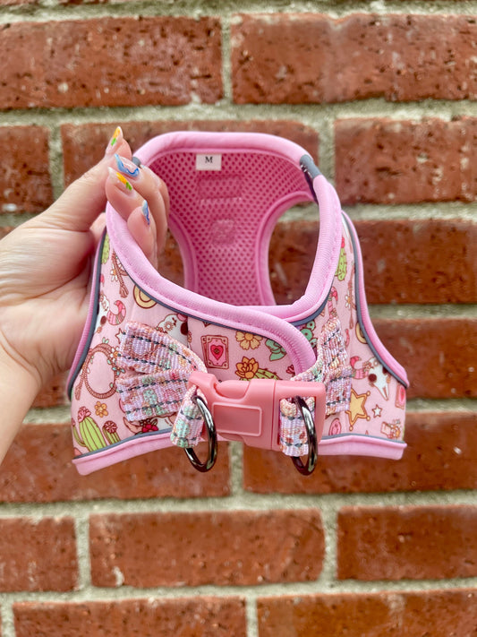 Desert Darling Dog Harness – Pink Western Cactus Print – No Pull Step In Vest for Small Dogs & Cats