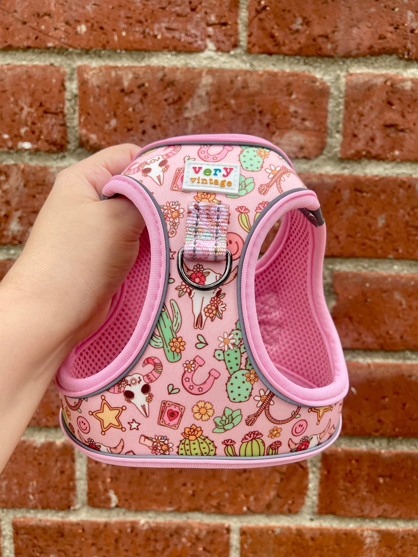 Desert Darling Dog Harness – Pink Western Cactus Print – No Pull Step In Vest for Small Dogs & Cats