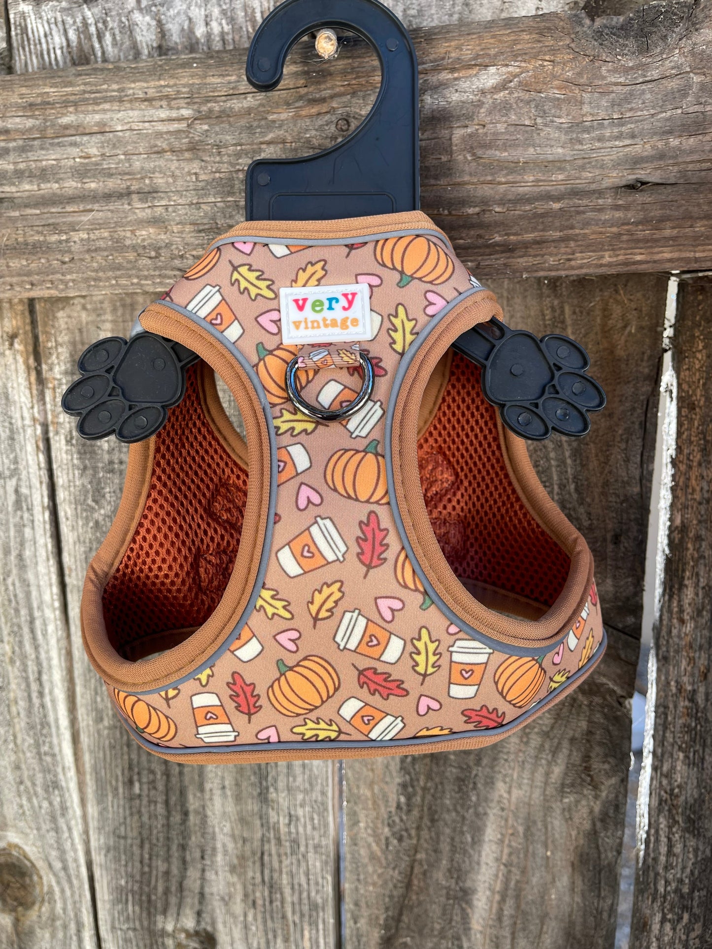 Pumpkin Spice Latte Dog Harness – Fall Coffee Print – No Pull Vest for Small Dogs & Cats