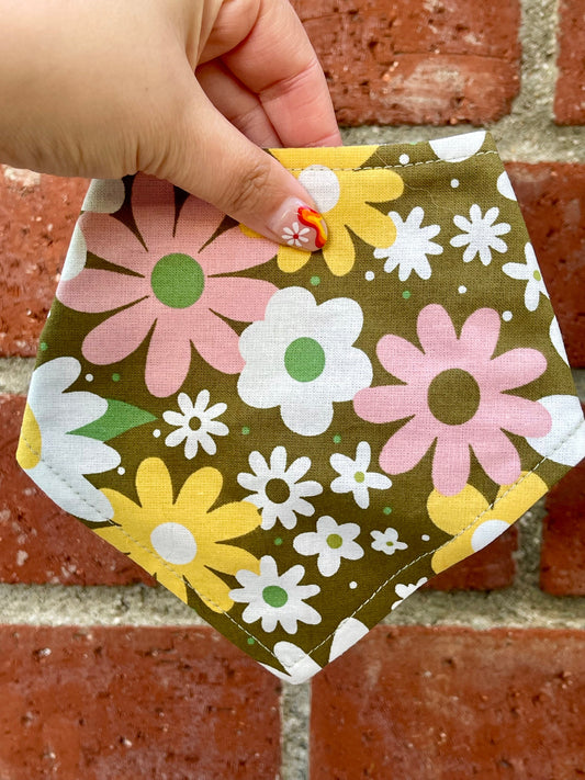 Flower Power Dog Bandana – Eco-Friendly Snap-On Pet Scarf – Made in the USA