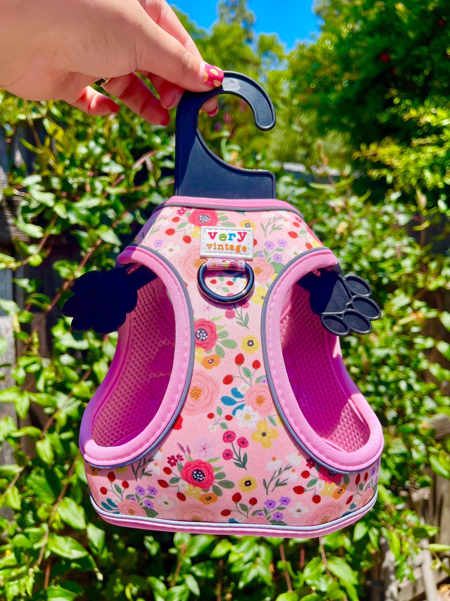 Garden Party Dog Harness – Pink Floral Print – No Pull Vest for Small Dogs & Cats