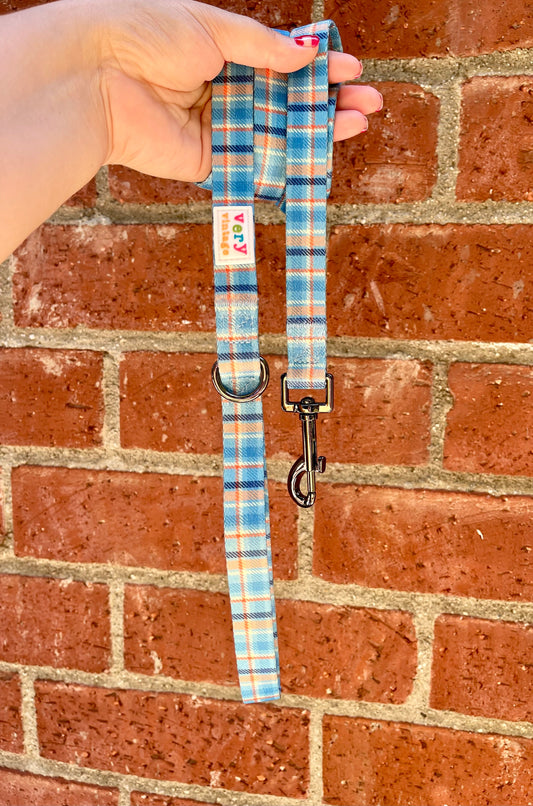 Murphy Dog Leash – Blue & Orange Plaid Lead – Recycled & Eco-Friendly