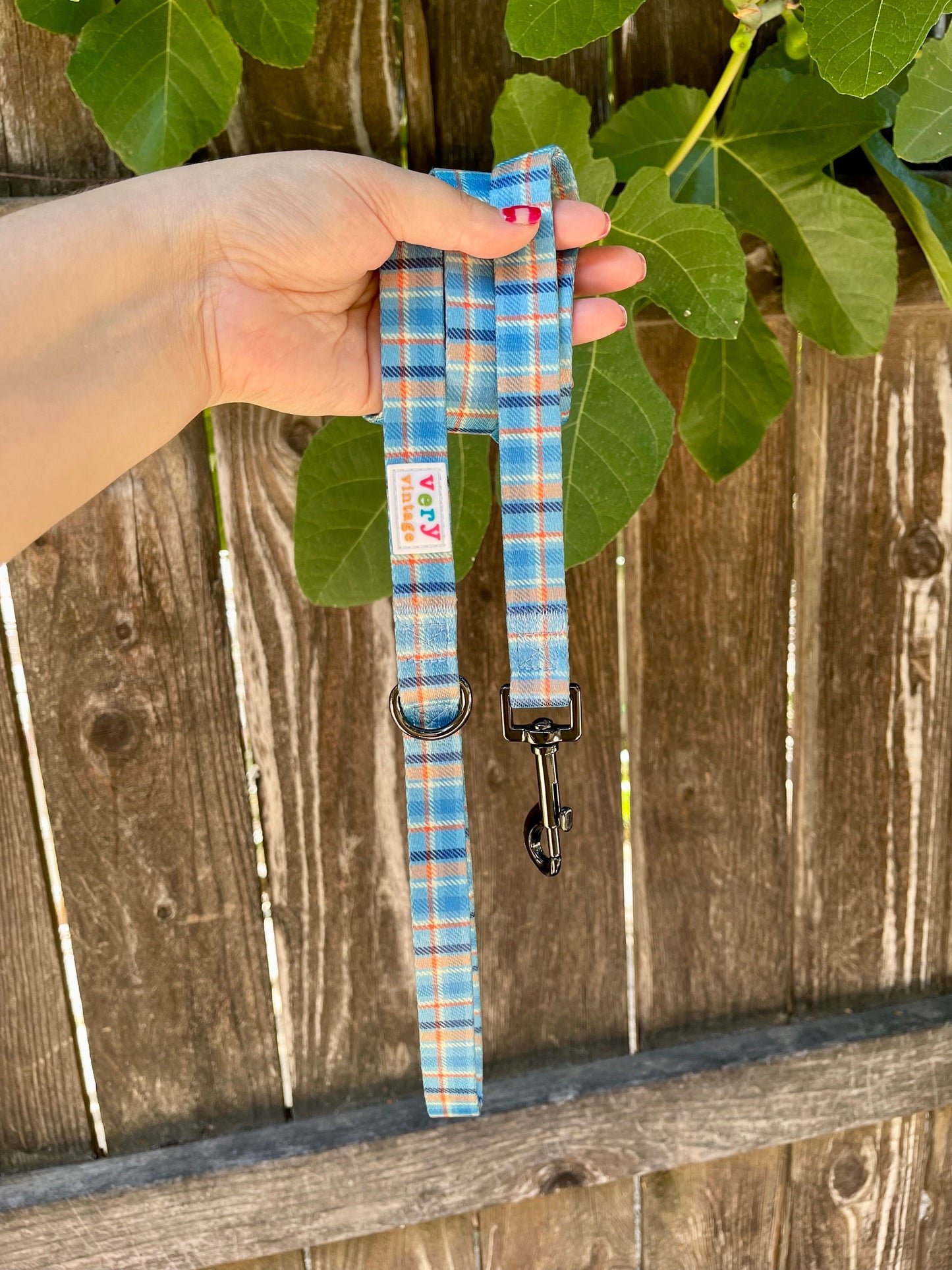 Murphy Dog Leash – Blue & Orange Plaid Lead – Recycled & Eco-Friendly