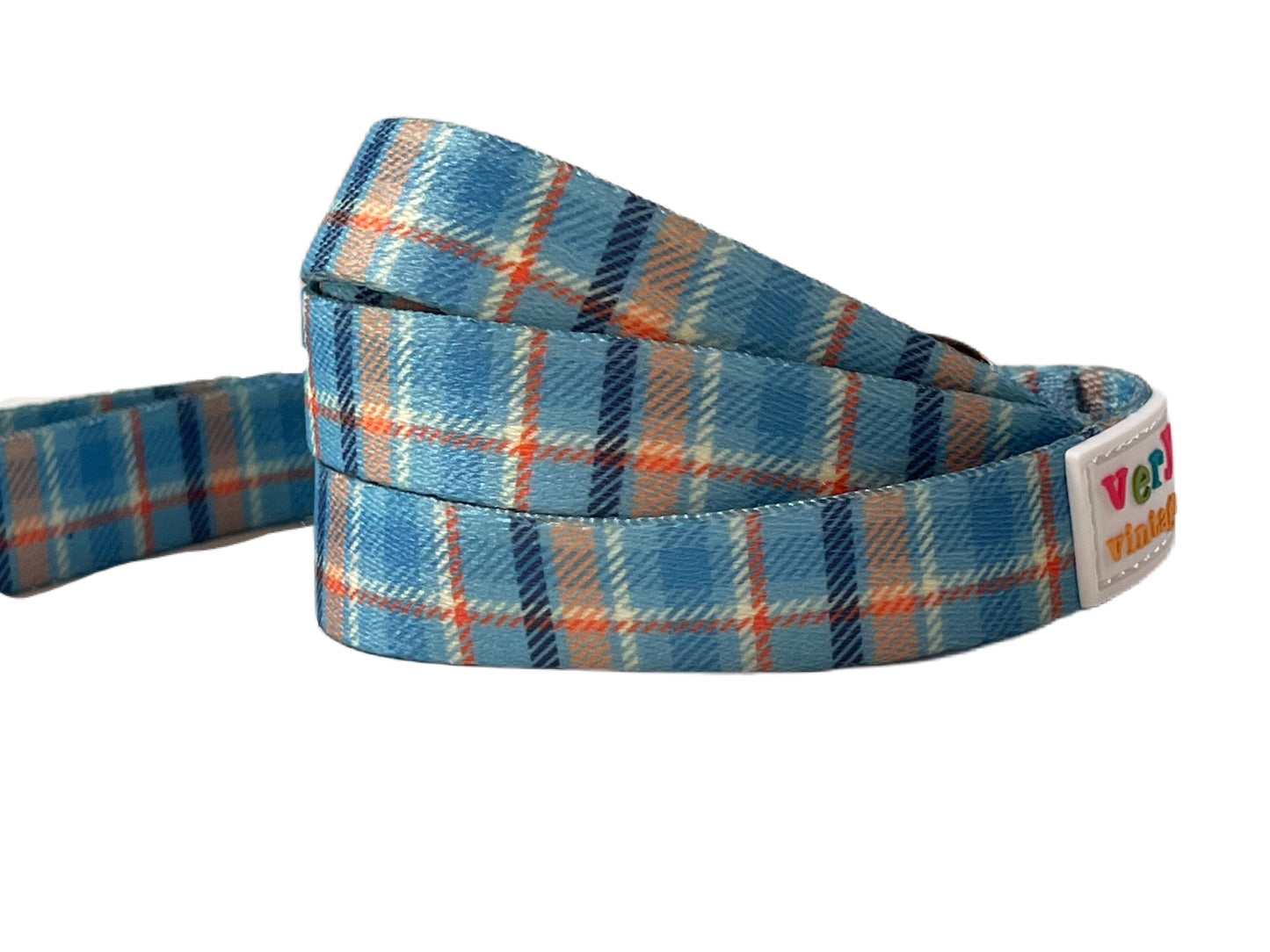 Murphy Dog Leash – Blue & Orange Plaid Lead – Recycled & Eco-Friendly