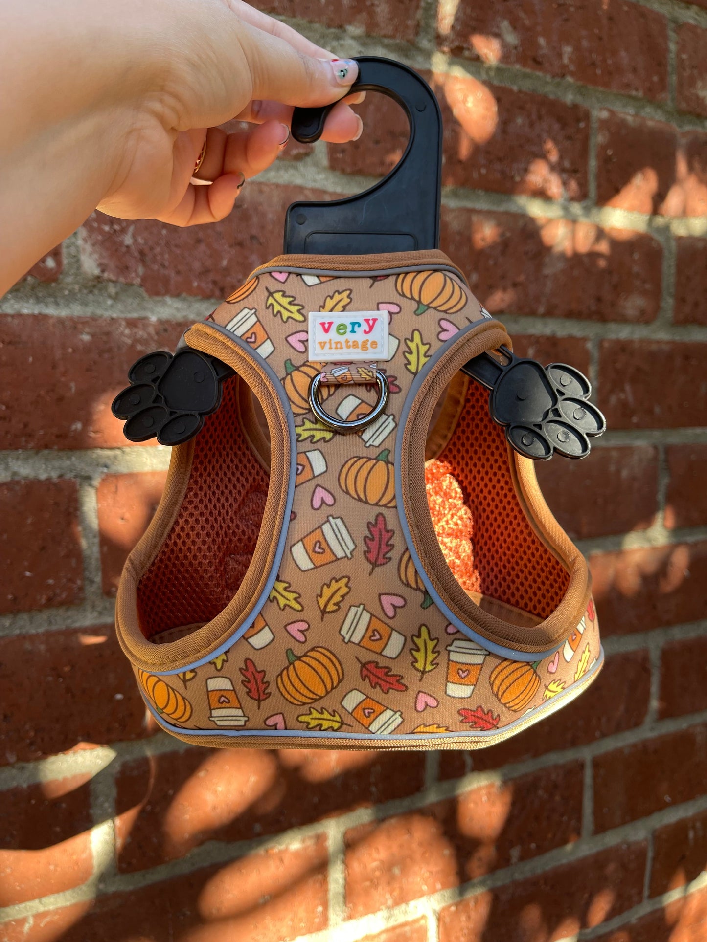 Pumpkin Spice Latte Dog Harness – Fall Coffee Print – No Pull Vest for Small Dogs & Cats
