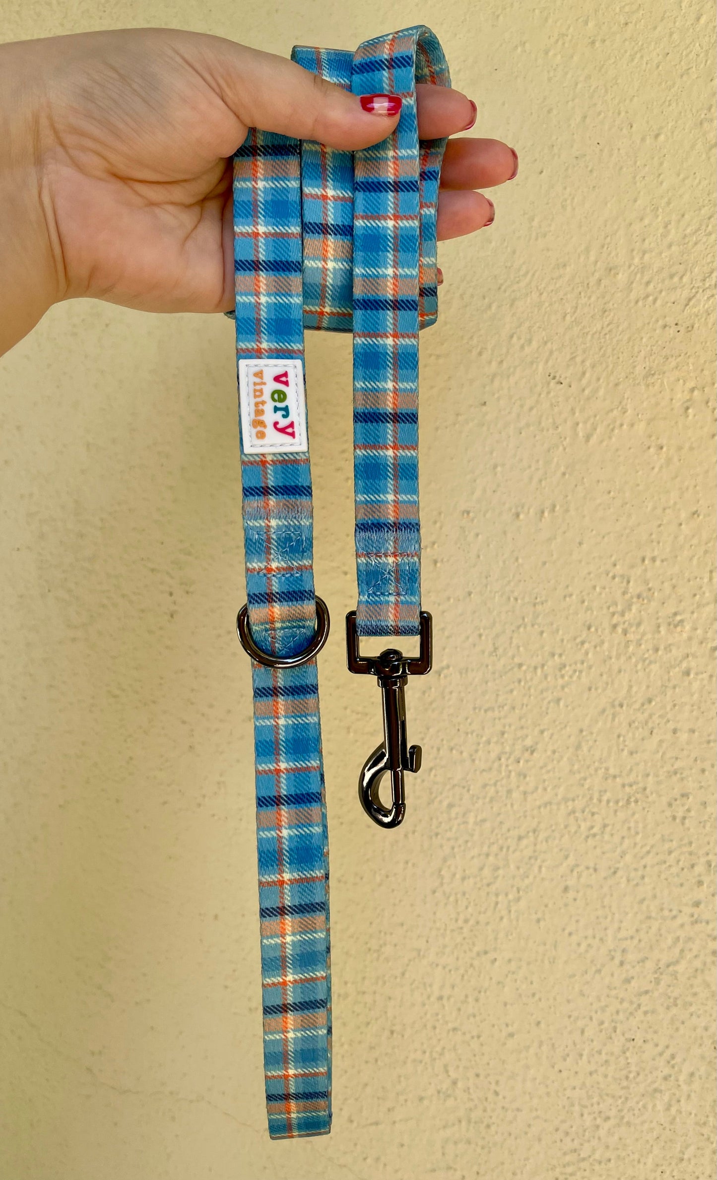 Murphy Dog Leash – Blue & Orange Plaid Lead – Recycled & Eco-Friendly