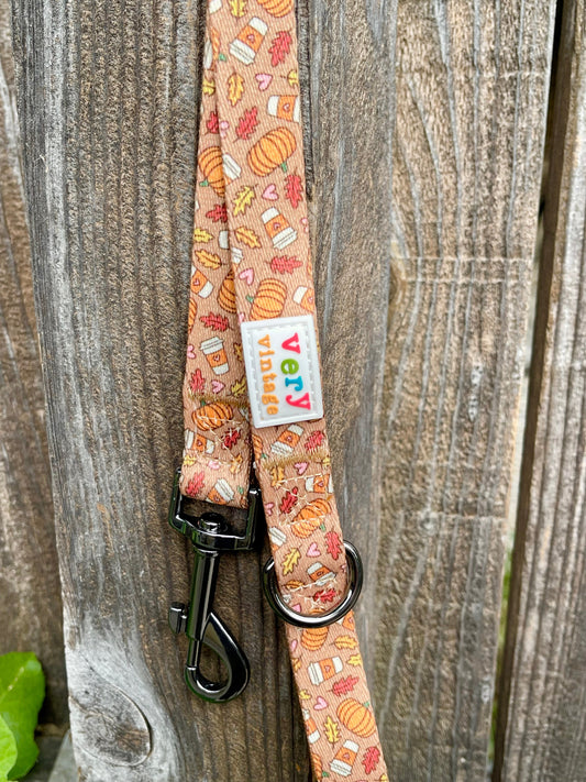 Pumpkin Spice Dog Leash – Fall Coffee Print Lead – Recycled & Eco-Friendly