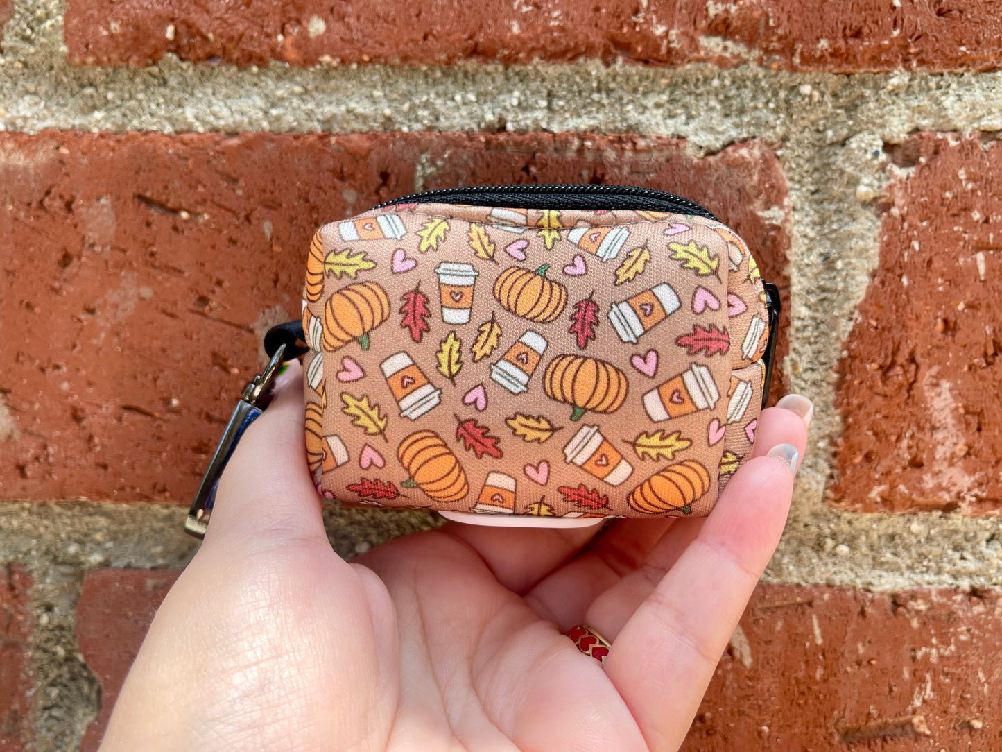 Pumpkin Spice Dog Poop Bag Holder – Fall Coffee Print Recycled Waste Bag Dispenser