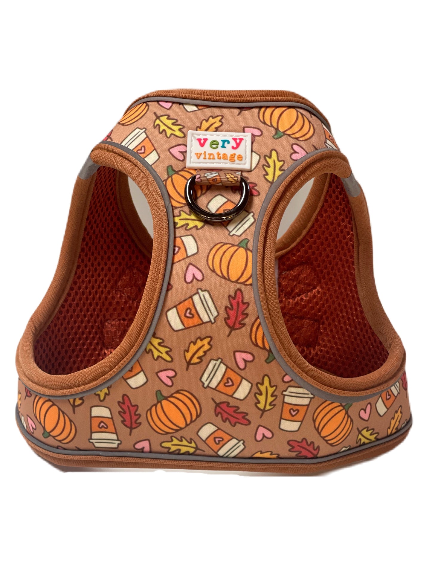 Pumpkin Spice Latte Dog Harness – Fall Coffee Print – No Pull Vest for Small Dogs & Cats