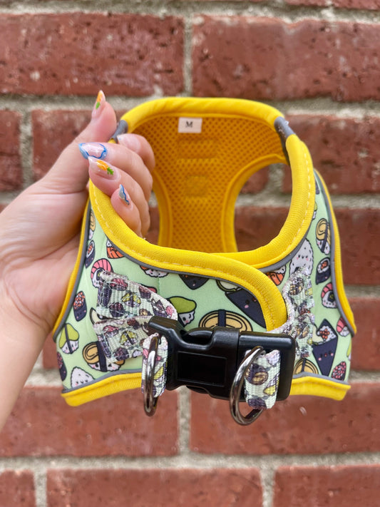 Soy Cute Dog Harness – Green Sushi Print – No Pull Step In Vest for Small Dogs & Cats