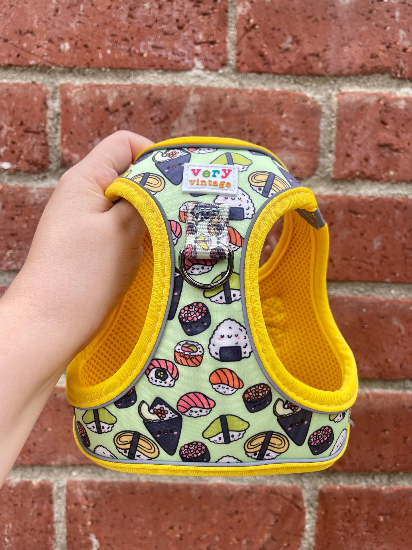 Soy Cute Dog Harness – Green Sushi Print – No Pull Step In Vest for Small Dogs & Cats