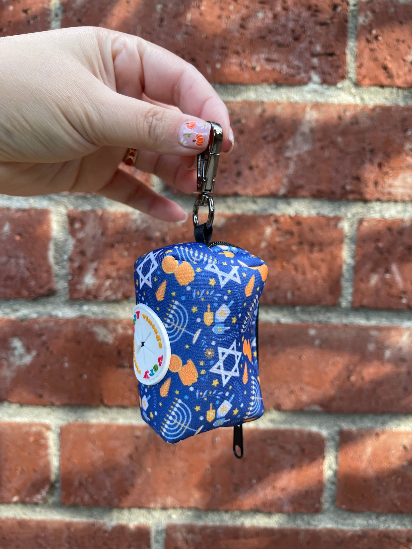 Happy Hanukkah Dog Poop Bag Holder – Dreidel & Gelt Print – Recycled Waste Bag Dispenser