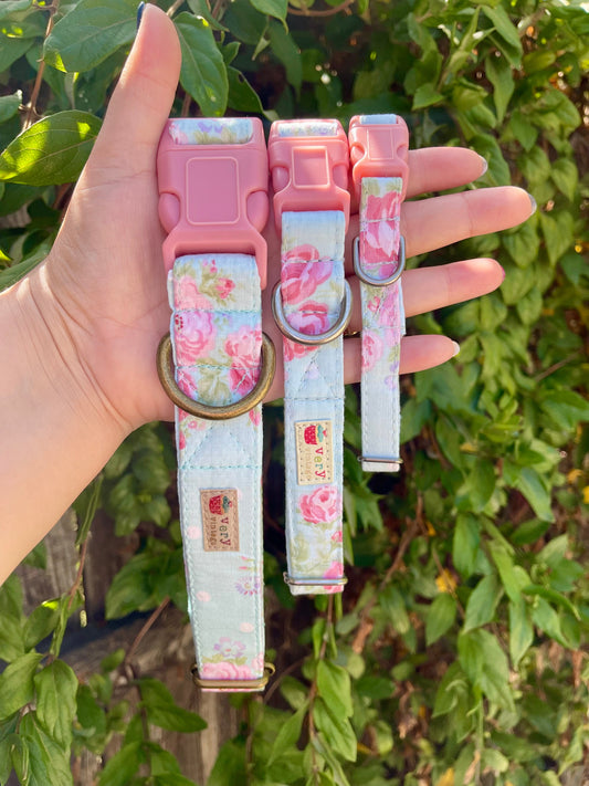 French Country – Shabby Chic Floral Dog & Cat Collar – Cottagecore Pet Style – Organic Cotton – Handmade in the USA