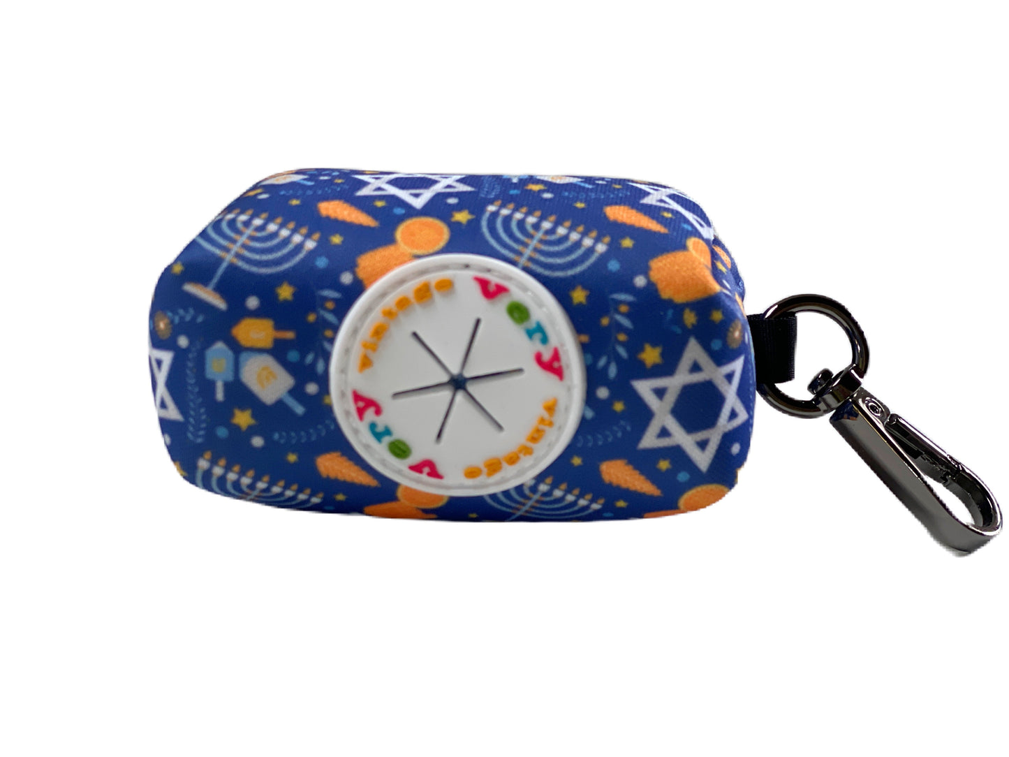 Happy Hanukkah Dog Poop Bag Holder – Dreidel & Gelt Print – Recycled Waste Bag Dispenser