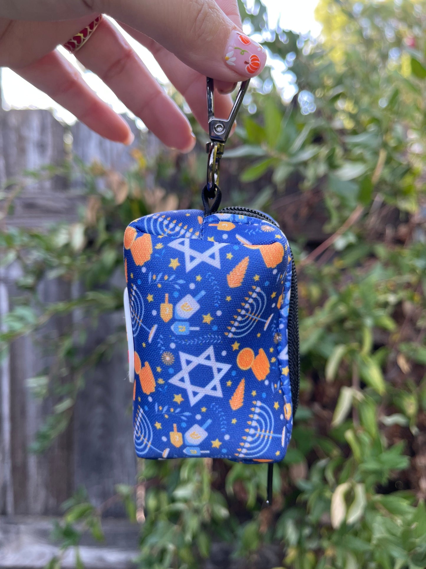 Happy Hanukkah Dog Poop Bag Holder – Dreidel & Gelt Print – Recycled Waste Bag Dispenser
