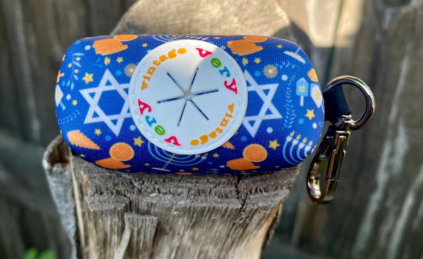 Happy Hanukkah Dog Poop Bag Holder – Dreidel & Gelt Print – Recycled Waste Bag Dispenser