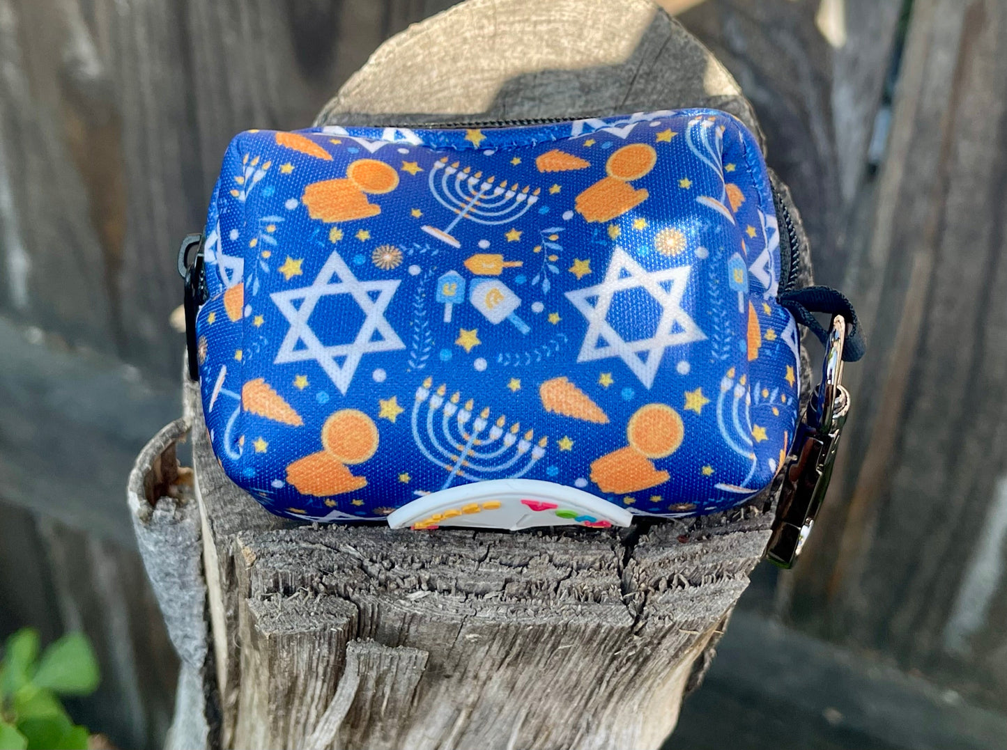 Happy Hanukkah Dog Poop Bag Holder – Dreidel & Gelt Print – Recycled Waste Bag Dispenser