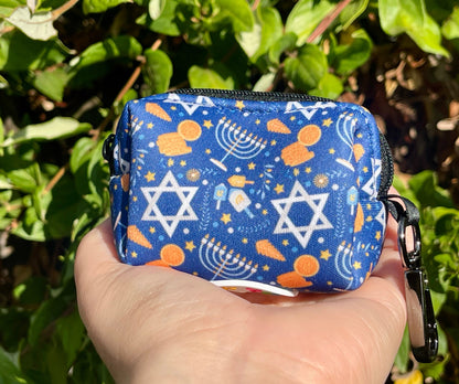 Happy Hanukkah Dog Poop Bag Holder – Dreidel & Gelt Print – Recycled Waste Bag Dispenser