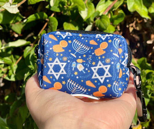 Happy Hanukkah Dog Poop Bag Holder – Dreidel & Gelt Print – Recycled Waste Bag Dispenser