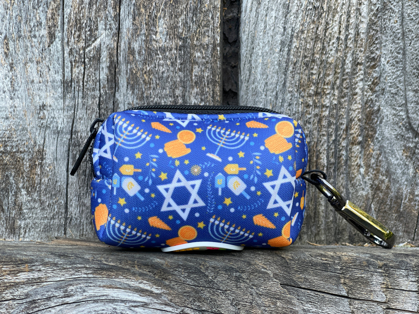 Happy Hanukkah Dog Poop Bag Holder – Dreidel & Gelt Print – Recycled Waste Bag Dispenser