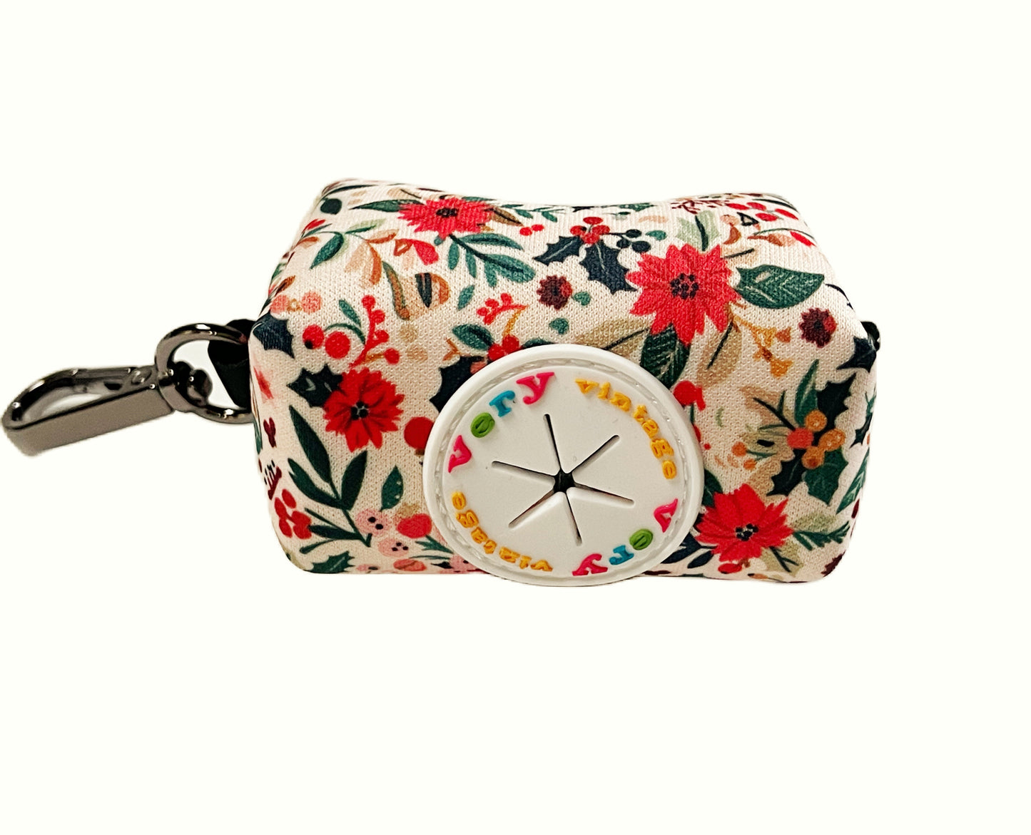 Holiday Floral Dog Poop Bag Holder – Winter Botanical Print – Recycled Waste Bag Dispenser