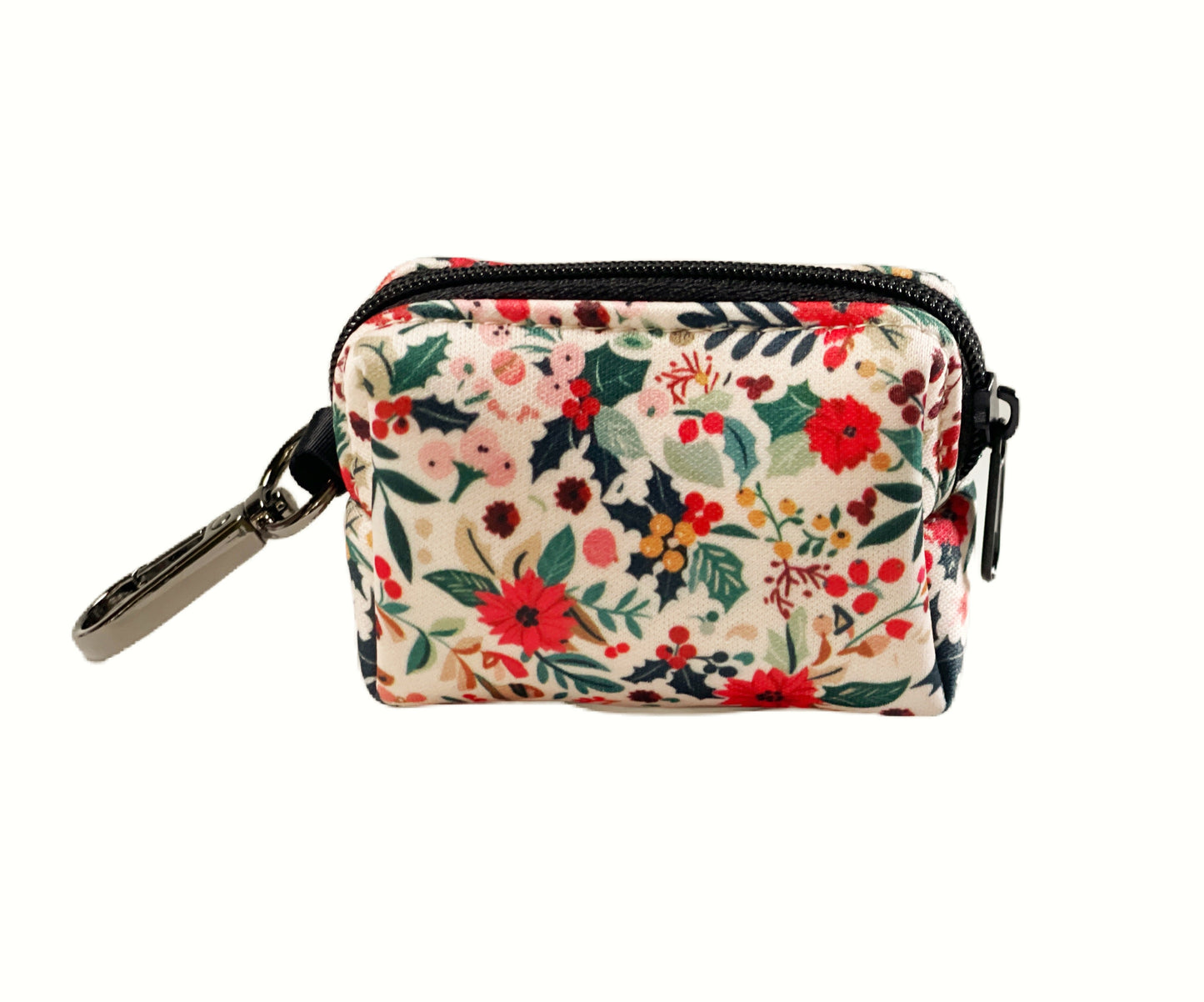 Holiday Floral Dog Poop Bag Holder – Winter Botanical Print – Recycled Waste Bag Dispenser