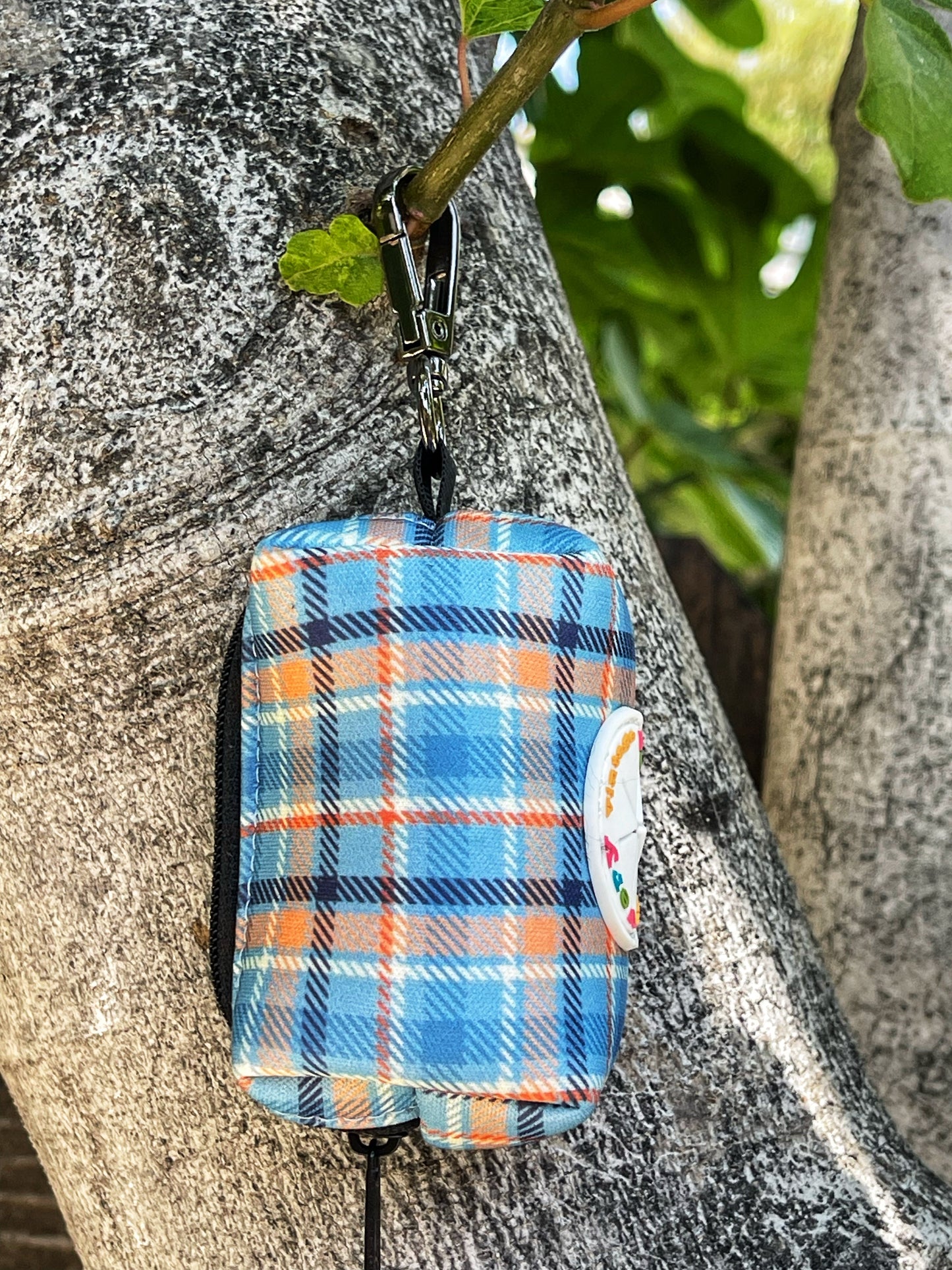 Murphy - Blue & Orange Plaid Dog Poop Bag Holder – Tartan Recycled Waste Bag Dispenser