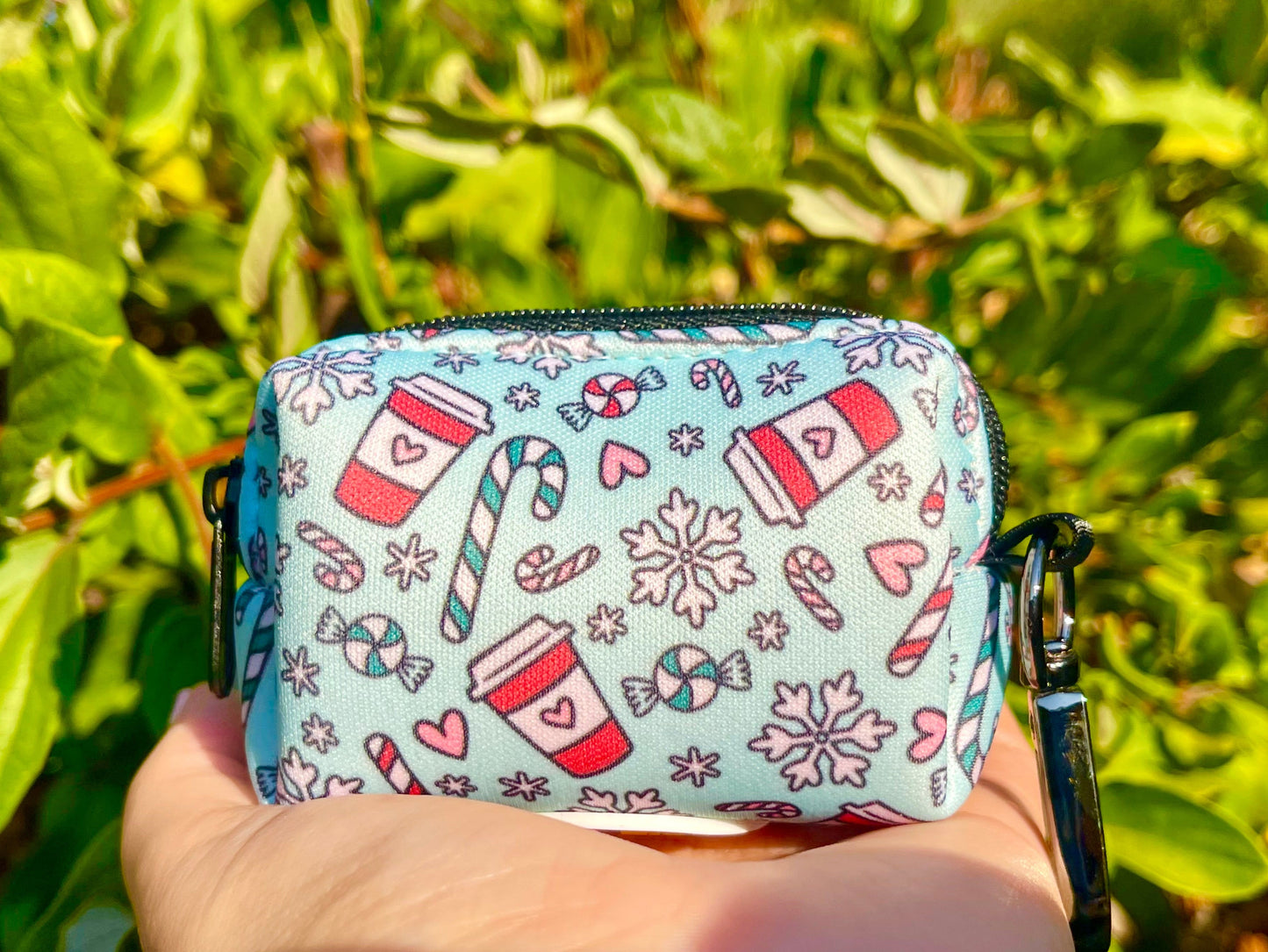 Peppermint Mocha Poop Bag Holder – Holiday Coffee & Candy Cane Print – Recycled Waste Bag Dispenser