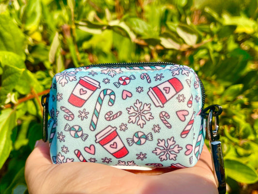 Peppermint Mocha Poop Bag Holder – Holiday Coffee & Candy Cane Print – Recycled Waste Bag Dispenser