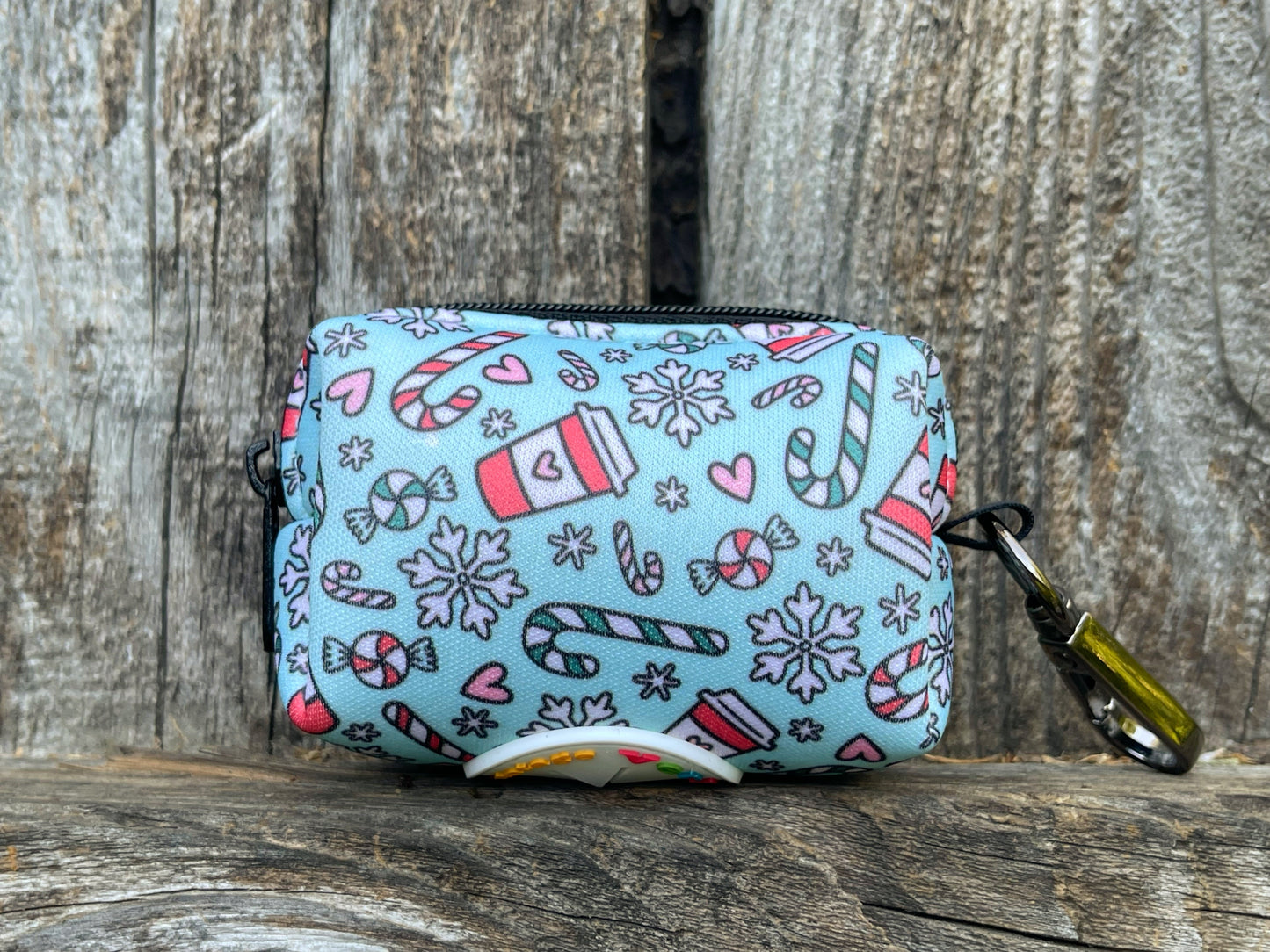 Peppermint Mocha Poop Bag Holder – Holiday Coffee & Candy Cane Print – Recycled Waste Bag Dispenser