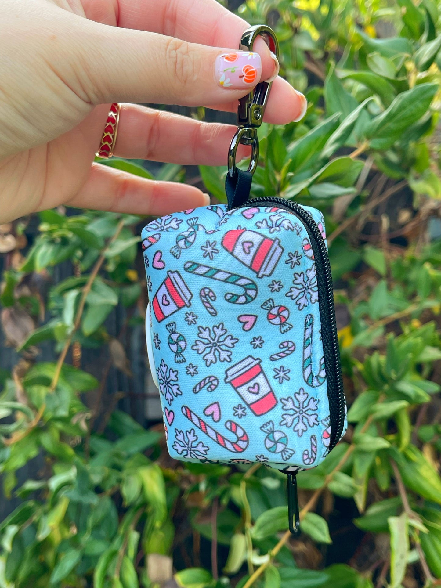 Peppermint Mocha Poop Bag Holder – Holiday Coffee & Candy Cane Print – Recycled Waste Bag Dispenser