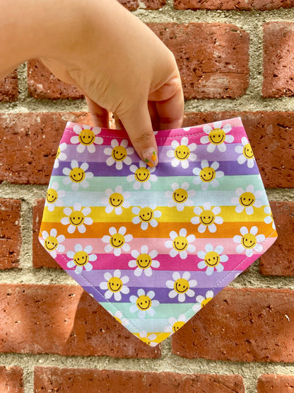 Rainbow Daisies Dog Bandana – Eco-Friendly Snap-On Pet Scarf – Made in the USA