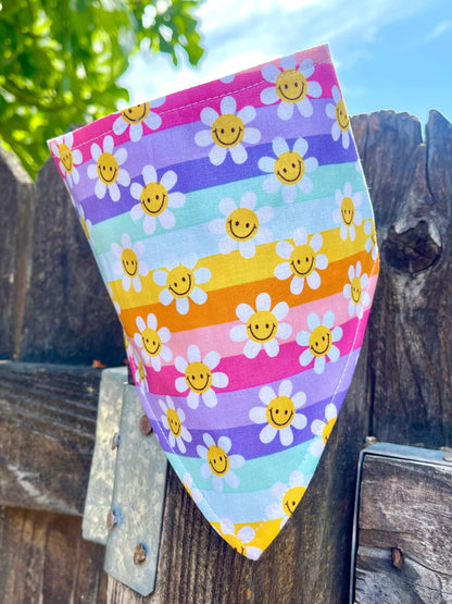 Rainbow Daisies Dog Bandana – Eco-Friendly Snap-On Pet Scarf – Made in the USA