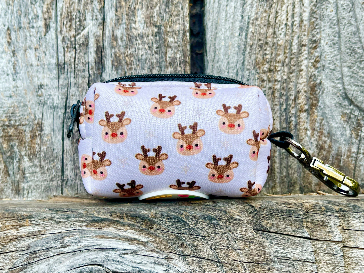 Reindeer Games Dog Poop Bag Holder – Holiday Reindeer Print – Recycled Waste Bag Dispenser