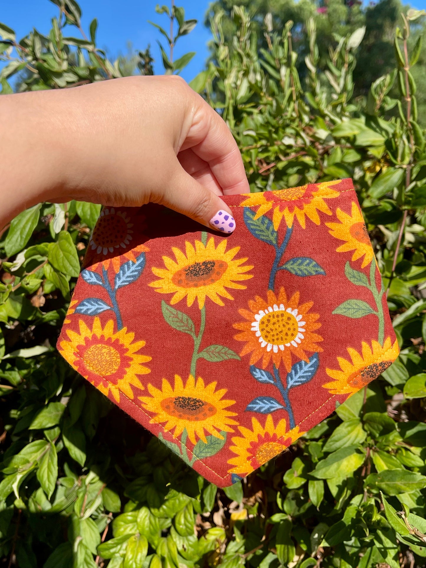 Sunny Harvest Dog Bandana – Fall Sunflower Print – Eco-Friendly Snap-On Pet Scarf – Made in the USA