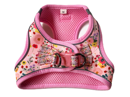 Garden Party Dog Harness – Pink Floral Print – No Pull Vest for Small Dogs & Cats