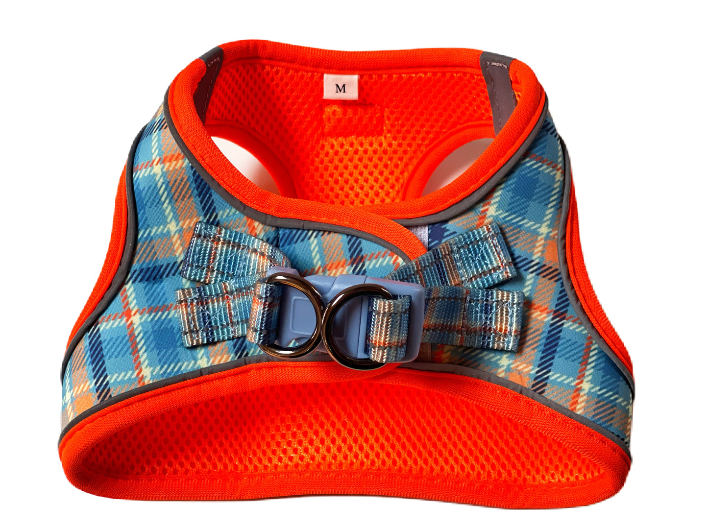 Murphy Dog Harness – Blue & Orange Plaid – No Pull Vest for Small Dogs & Cats