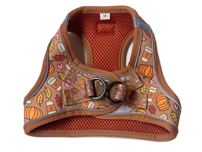 Pumpkin Spice Latte Dog Harness – Fall Coffee Print – No Pull Vest for Small Dogs & Cats