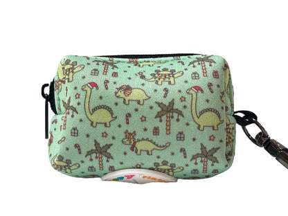 Christmas Dinos Poop Bag Holder – Mint Green Dinosaur Holiday Print – Recycled Waste Bag Dispenser