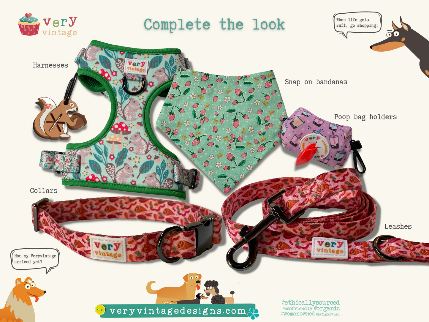 Wanderlust – Floral Dog & Cat Collar – Bright Wildflowers on Navy – Organic Cotton – Handmade in the USA