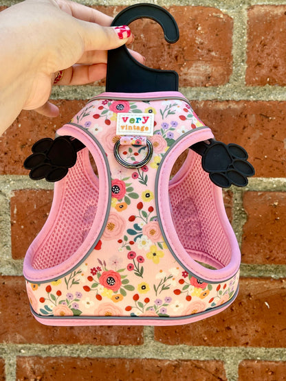 Garden Party Dog Harness – Pink Floral Print – No Pull Vest for Small Dogs & Cats