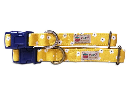 Elderflower – Mustard Yellow Floral Dog & Cat Collar – Vintage Blossom Print – Organic Cotton – Handmade in the USA