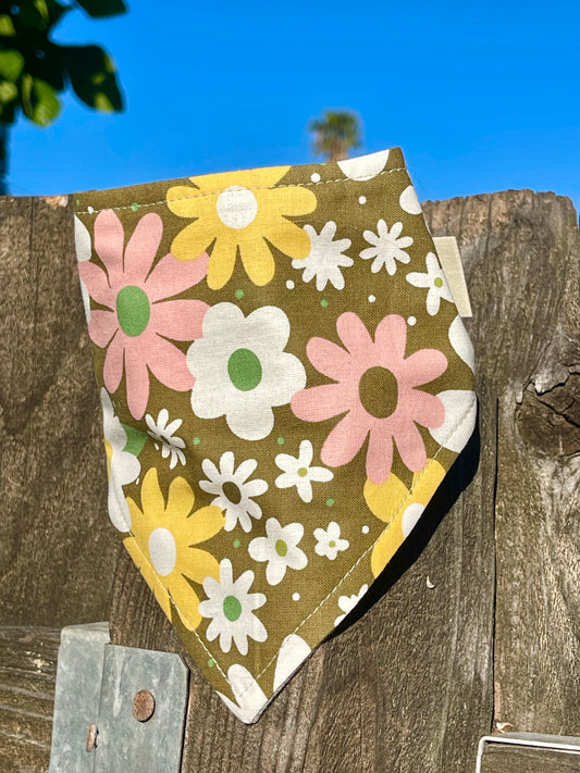 Flower Power Dog Bandana – Eco-Friendly Snap-On Pet Scarf – Made in the USA