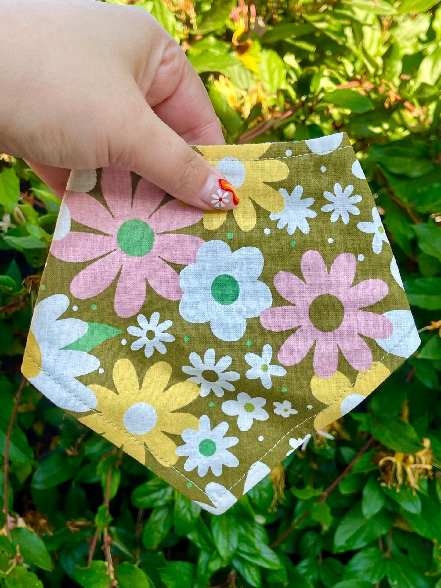 Flower Power Dog Bandana – Eco-Friendly Snap-On Pet Scarf – Made in the USA