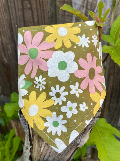 Flower Power Dog Bandana – Eco-Friendly Snap-On Pet Scarf – Made in the USA